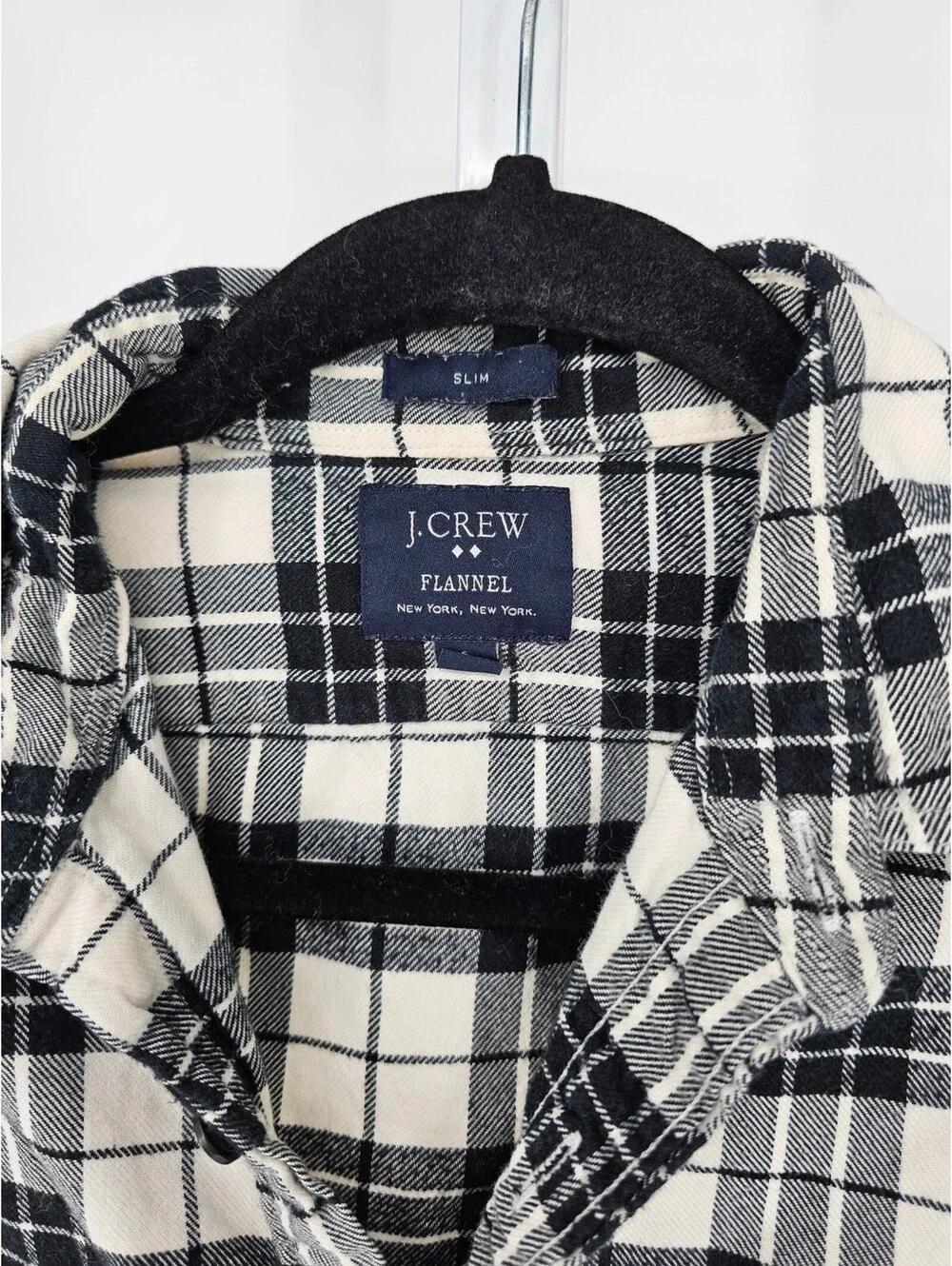 J Crew Mens Sz S Slim Fit Long Sleeve Button Up Flannel Shirt Black White Plaid